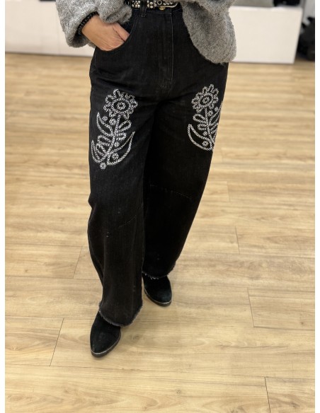 Jeans Balloon  gris brodé