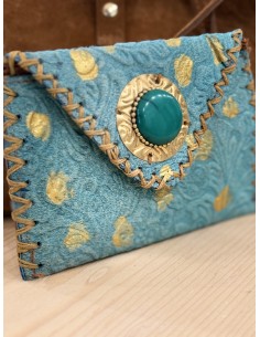 Pochette cuir vert boutons vert
